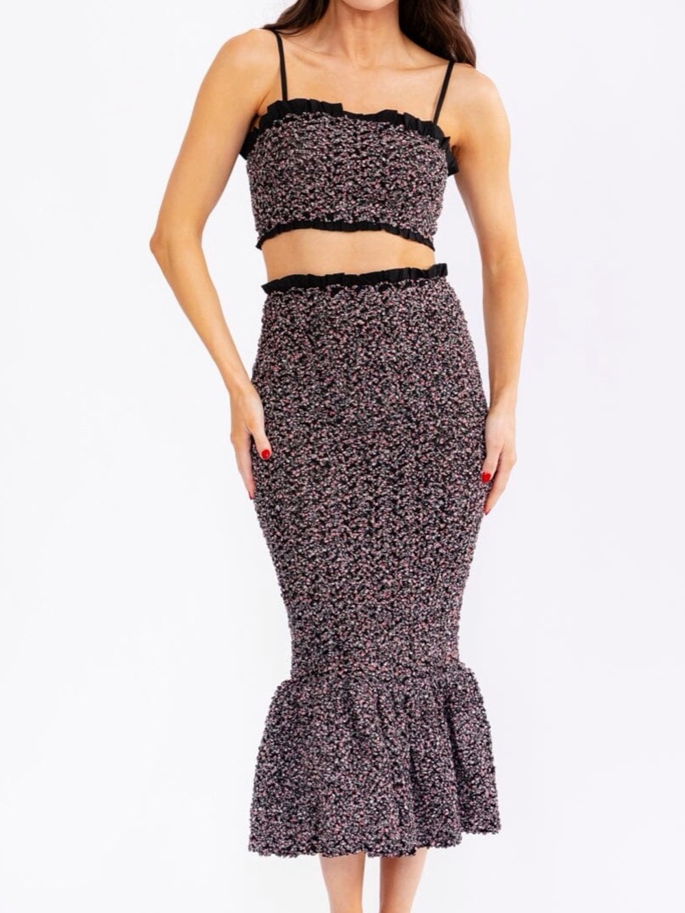 Black Floral Ruched Midi Skirt - Picture 4 of 5